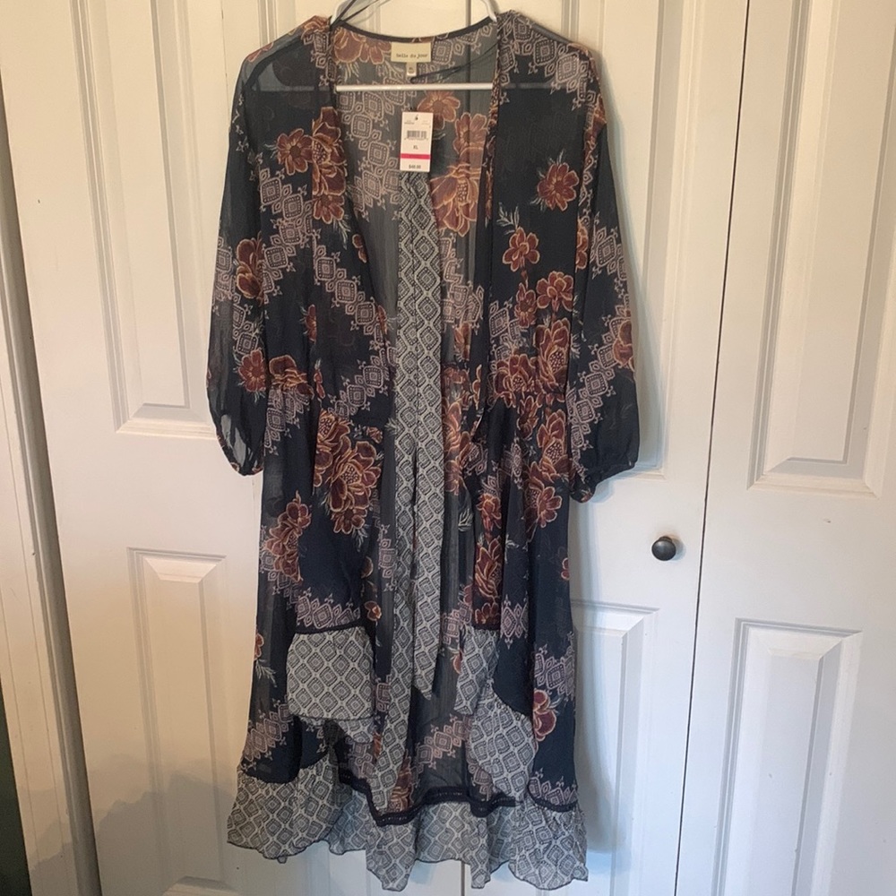 Belle Du Jour XL Blue Floral Kimono with Belt